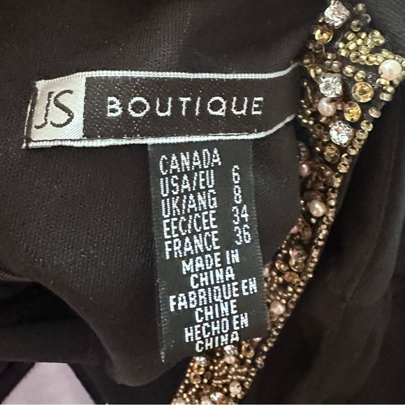 JS Boutique sequin embellished neckline straps black ball gown cocktail size 6 - Picture 8 of 9